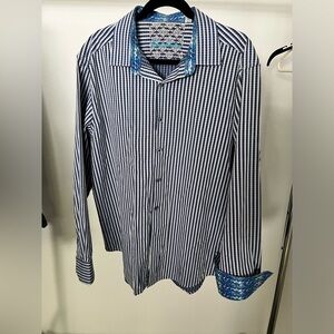 Robert Graham Men Limited Edition Embroidered Rare Geo Long Sleeve Flip Cuf M